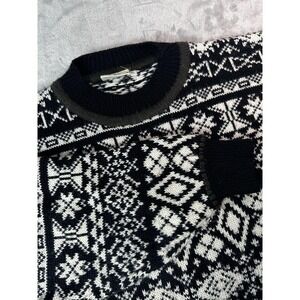 Part Two Sweater Mens XL Black White Nordic Fair Isle‎ Knit Crewneck Pullover